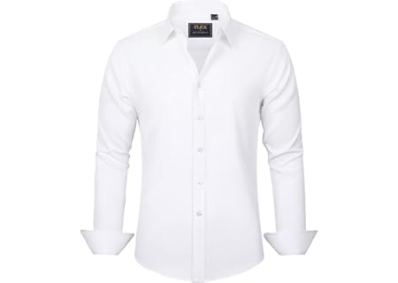J.VER Men's Dress Shirts Solid Long Sleeve Stretch Wrinkle-Free Formal Shirt Business Casual Button Down Shirts
