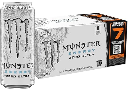 Monster Energy Zero Ultra, Sugar Free Energy Drink, 16 Ounce (Pack of 15)